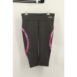 Fila Sport Women's Crop Leopard Running Leggings Straight Leg Size M Gray/Pink